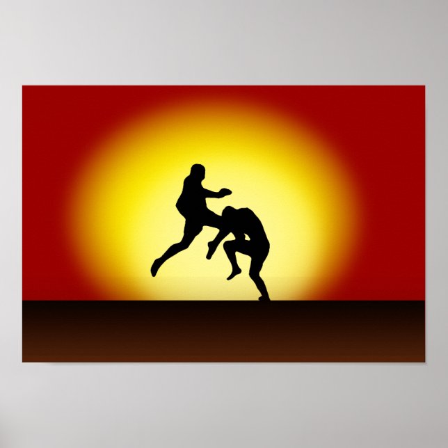 Póster Poster Muay Thai Flying Knee "Sunset in Thailand" (Frente)
