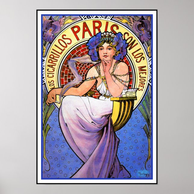 Póster Poster Mucha Art Nouveau: Los Cigarrillos Paris (Frente)