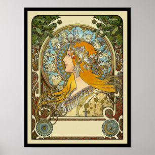 Póster Poster Mucha Art Nouveau - Zodiac - La Plume
