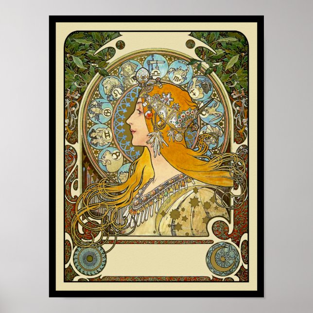 Póster Poster Mucha Art Nouveau - Zodiac - La Plume (Frente)