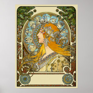 Póster Poster Mucha Art Nouveau - Zodiac - La Plume