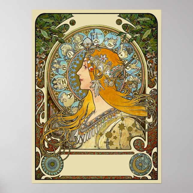 Póster Poster Mucha Art Nouveau - Zodiac - La Plume (Frente)