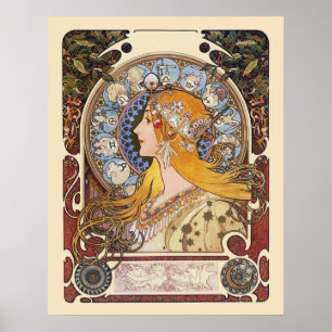 Póster Poster Mucha Art Nouveau - Zodiac - La Plume