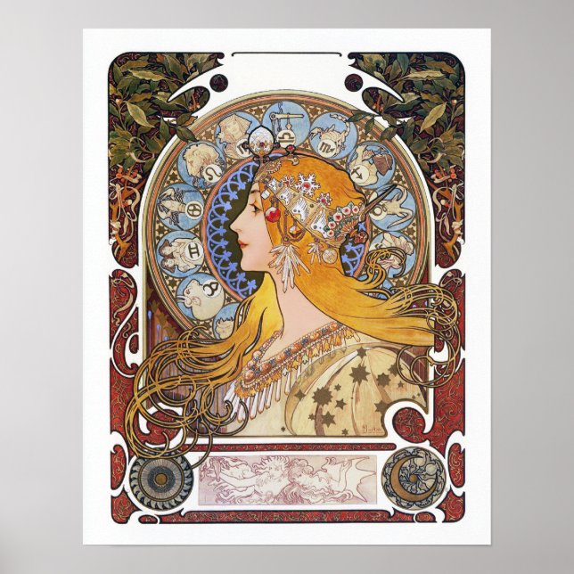 Póster Poster Mucha Art Nouveau - Zodiac - La Plume (Frente)