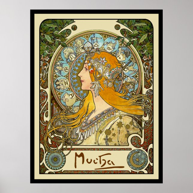 Póster Poster Mucha Art Nouveau - Zodiac - La Plume (Frente)