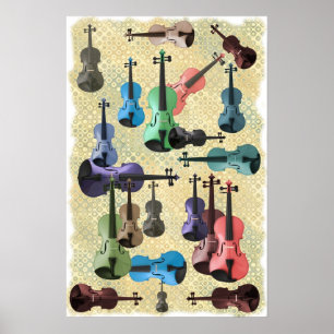 Póster Poster multicolor del papel pintado del violín