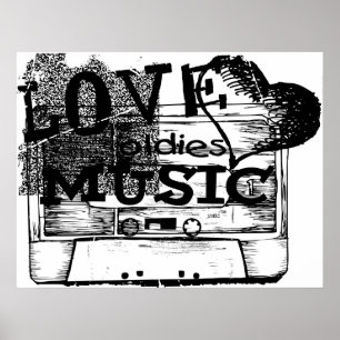 Póster Poster musical Black, White Vintage Love
