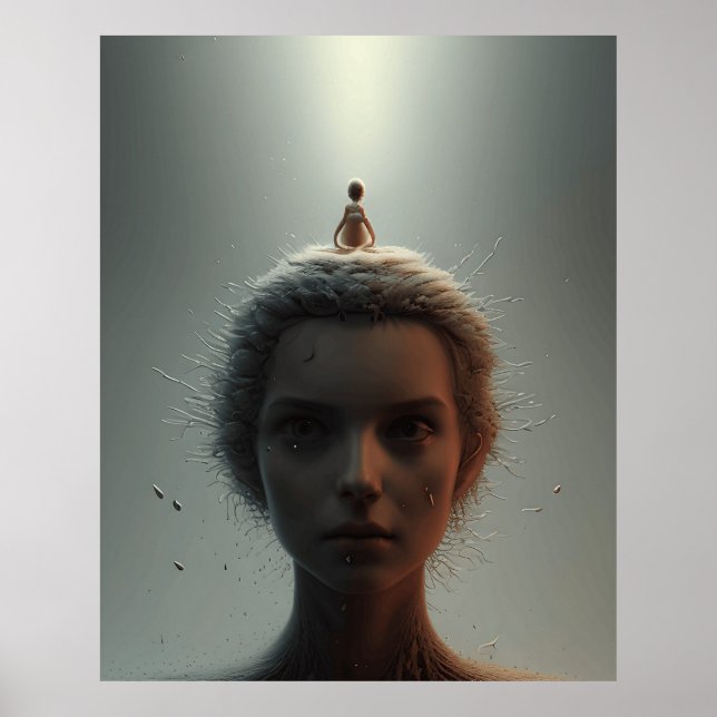 Póster Poster muy abstracta una chica con sus pensamiento (Frente)