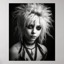 Poster negra y blanca de una joven punk