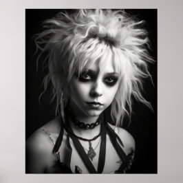 Póster Poster negra y blanca de una joven punk