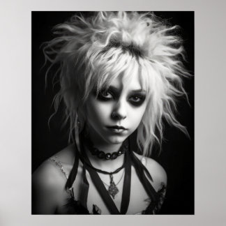 Póster Poster negra y blanca de una joven punk