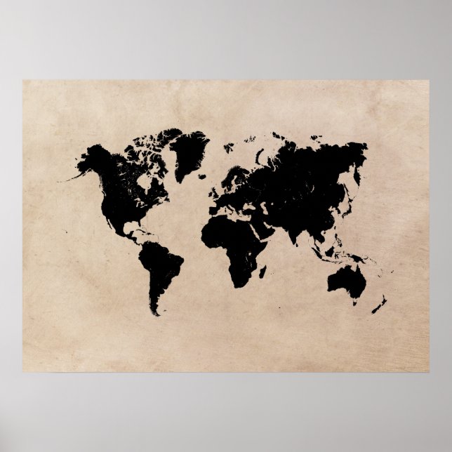 Póster poster negro de mapa del mundo (Frente)
