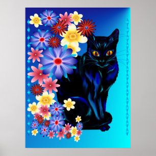 Póster Poster negro del gatito del jardín