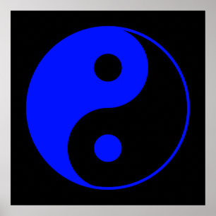 Póster Poster negro y azul del símbolo de Yin Yang