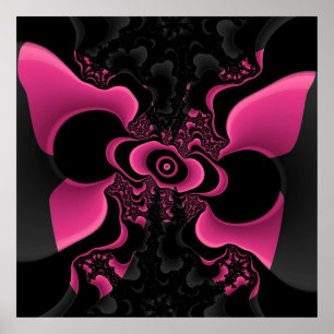 Póster Poster negro y rosado del fractal de la mariposa