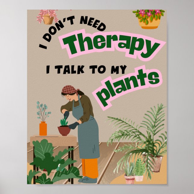 Póster Poster No necesito terapia, hablo con mis plantas (Frente)
