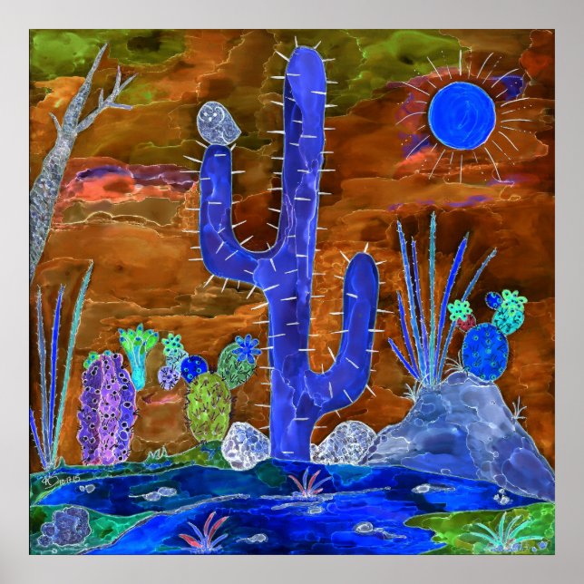Póster Poster nocturno de Cactus del desierto 24"x24" (Frente)