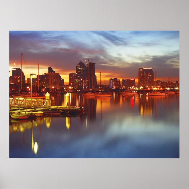 Póster Poster nocturno de la bahía de San Diego DESDE EL  (Frente)