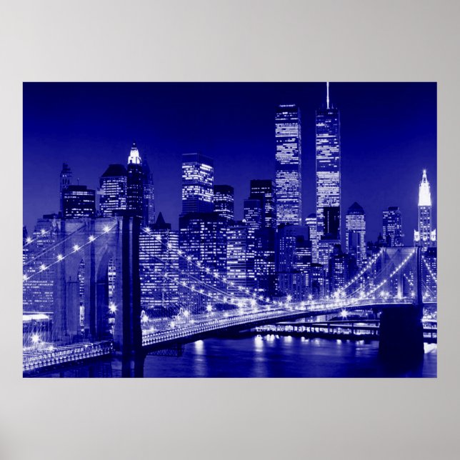 Póster Poster Nocturno de la Ciudad Azul de Nueva York (Frente)