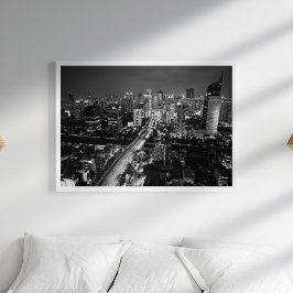 Póster Poster Nocturno de Línea Aérea Negra y Blanca de l