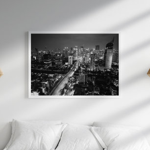 Póster Poster Nocturno de Línea Aérea Negra y Blanca de l