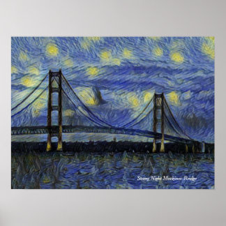Póster Poster nocturno Starry del puente Mackinac
