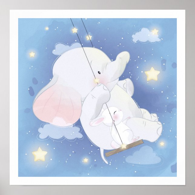 PÓSTER POSTER NURSERY : BEBÉ ELEFANTE + BUNNY (Frente)