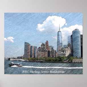 Póster POSTER NYC SKYLINE bajo Manhattan