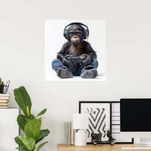 Póster Poster o descarga gamer Chimp para niños