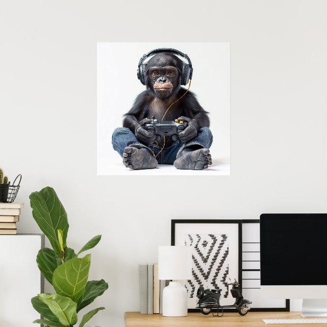 Póster Poster o descarga gamer Chimp para niños (Oficina en casa)