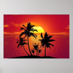 Póster Poster Océano de la Palm Tree Sunset