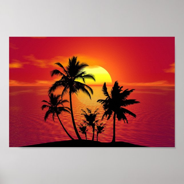 Póster Poster Océano de la Palm Tree Sunset (Frente)
