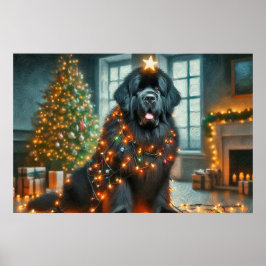 Póster Poster of Newfie Decorated for Christmas