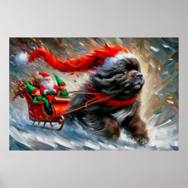 Póster Poster of Newfie Pulling Santa's Sleigh