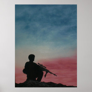 Póster Poster of Soldier Silhouette Red White and Blue