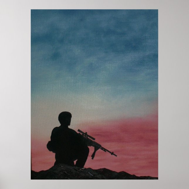 Póster Poster of Soldier Silhouette Red White and Blue (Frente)