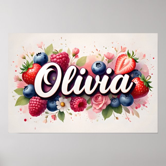 Póster Poster "Olivia" de nombre floral de Berry personal (Frente)
