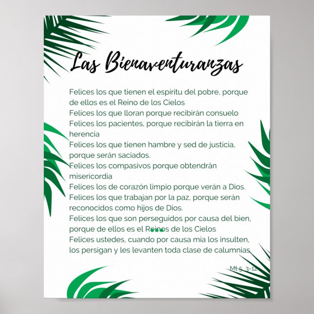 Póster Poster oración de las Bienaventuranzas  (Frente)