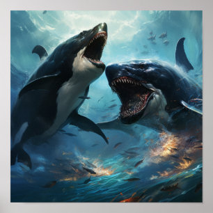 Póster Poster Orca vs Kraken - Épica batalla del océano G