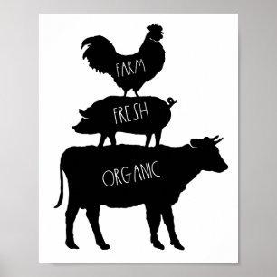 Póster Poster orgánico fresco de la vaca del cerdo del