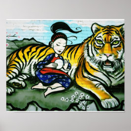 Póster Poster Oriental Lady y Tiger Graffiti