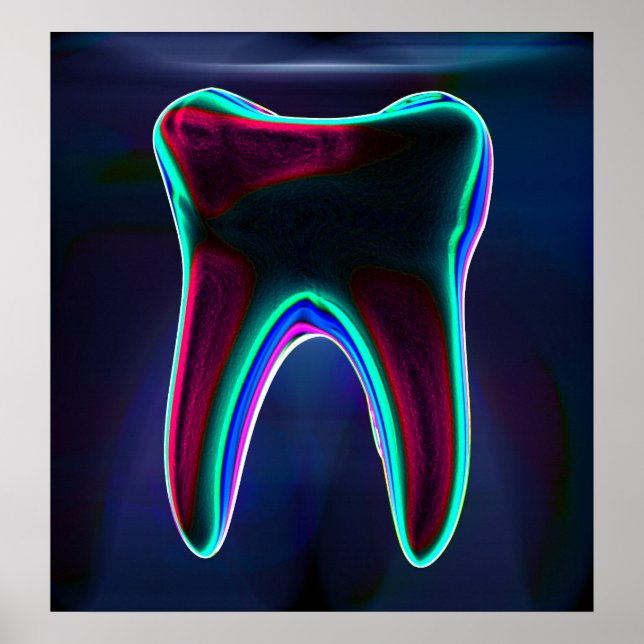 Póster Poster ortodoncista con dientes brillantes azules (Frente)