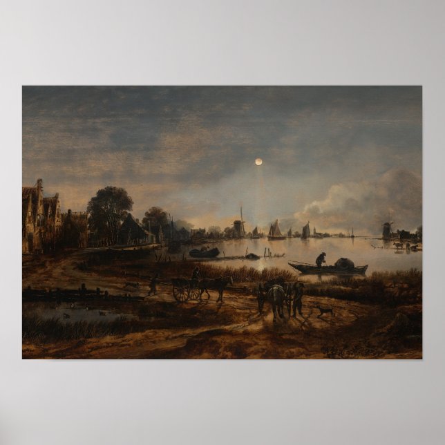 Póster Poster paisaje río Van der Neer (Frente)