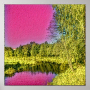 Póster Poster paisajista verde rosa