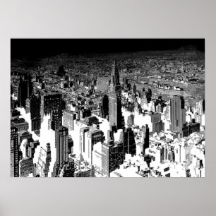 Póster Poster Panorama de la Ciudad de Nueva York en blan