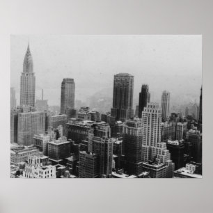 Póster Poster Panorama de Nueva York blanco negro Manhatt