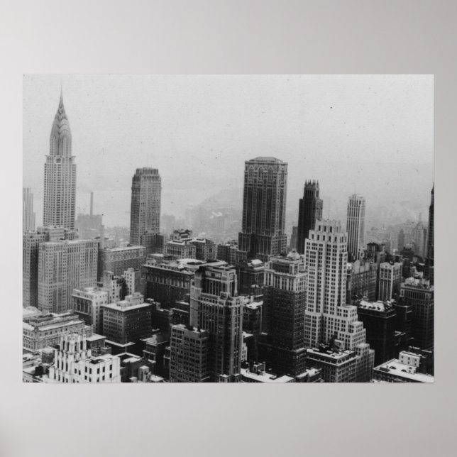 Póster Poster Panorama de Nueva York blanco negro Manhatt (Frente)
