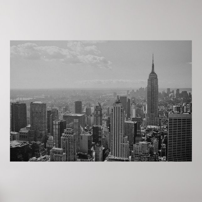 Póster Poster Panorama de Nueva York blanco negro Manhatt (Frente)
