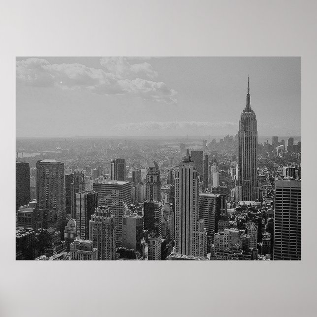 Póster Poster Panorama de Nueva York blanco negro Manhatt (Frente)