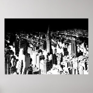 Póster Poster Panorama de Nueva York blanco negro Manhatt